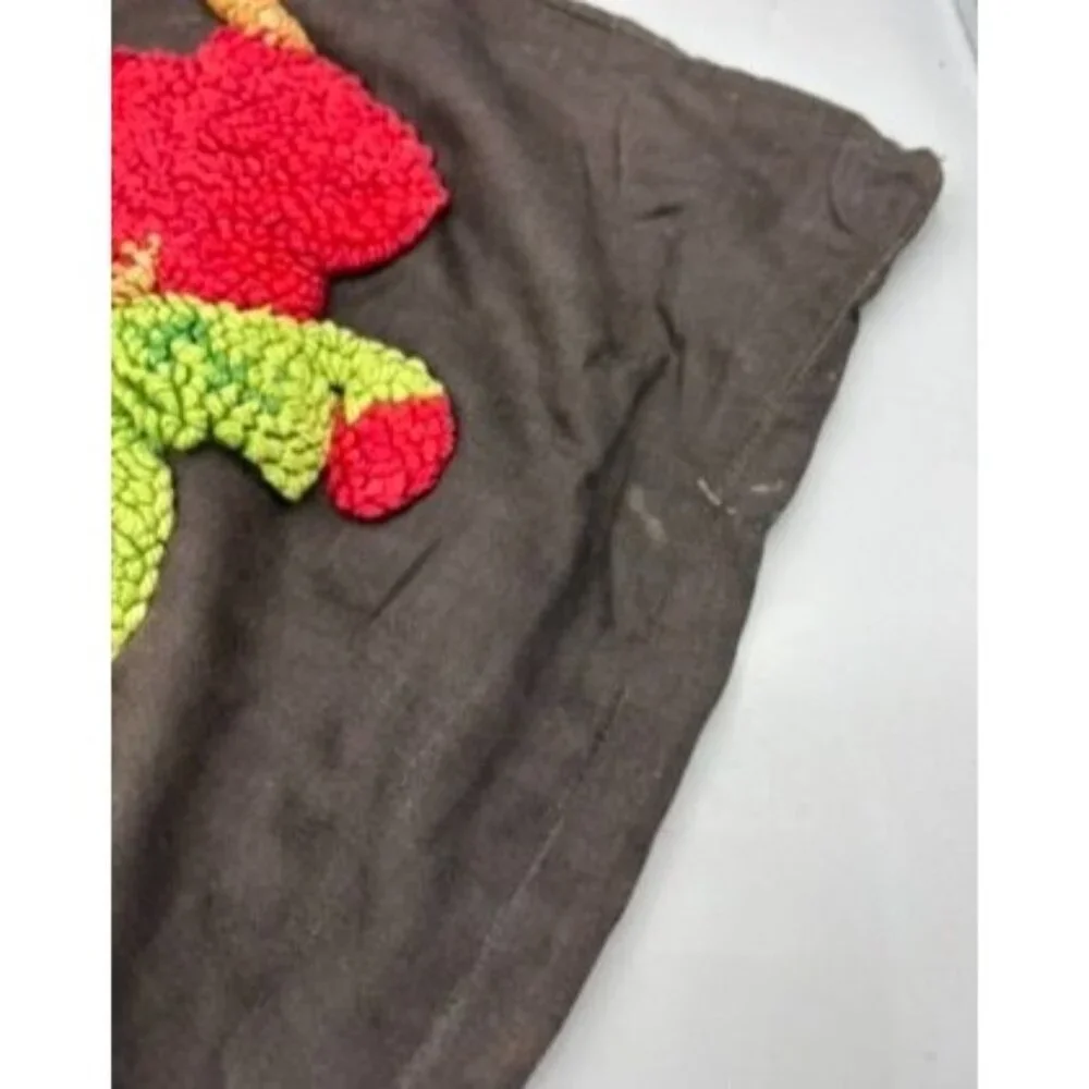 Vtg 2 Pc Handmade Punched Black Pillow Covers Colorful Floral